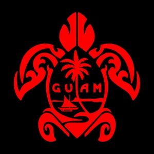 Red Guam Flag Turtle 5.8Wx6H Premium permanent vinyl decal